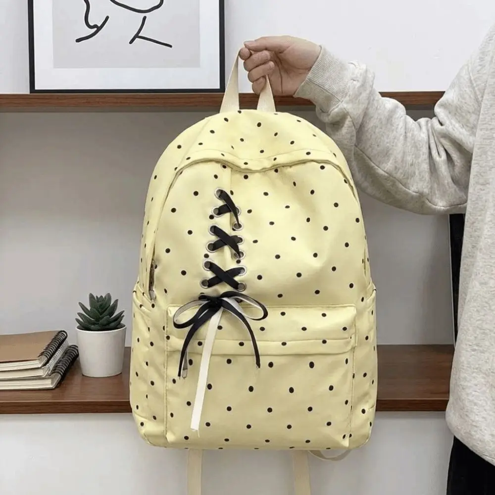 Casual Bow Dot Backpack Daypack Durable Students School Bag Polyester Fixed Webbing Nylon Backpack School