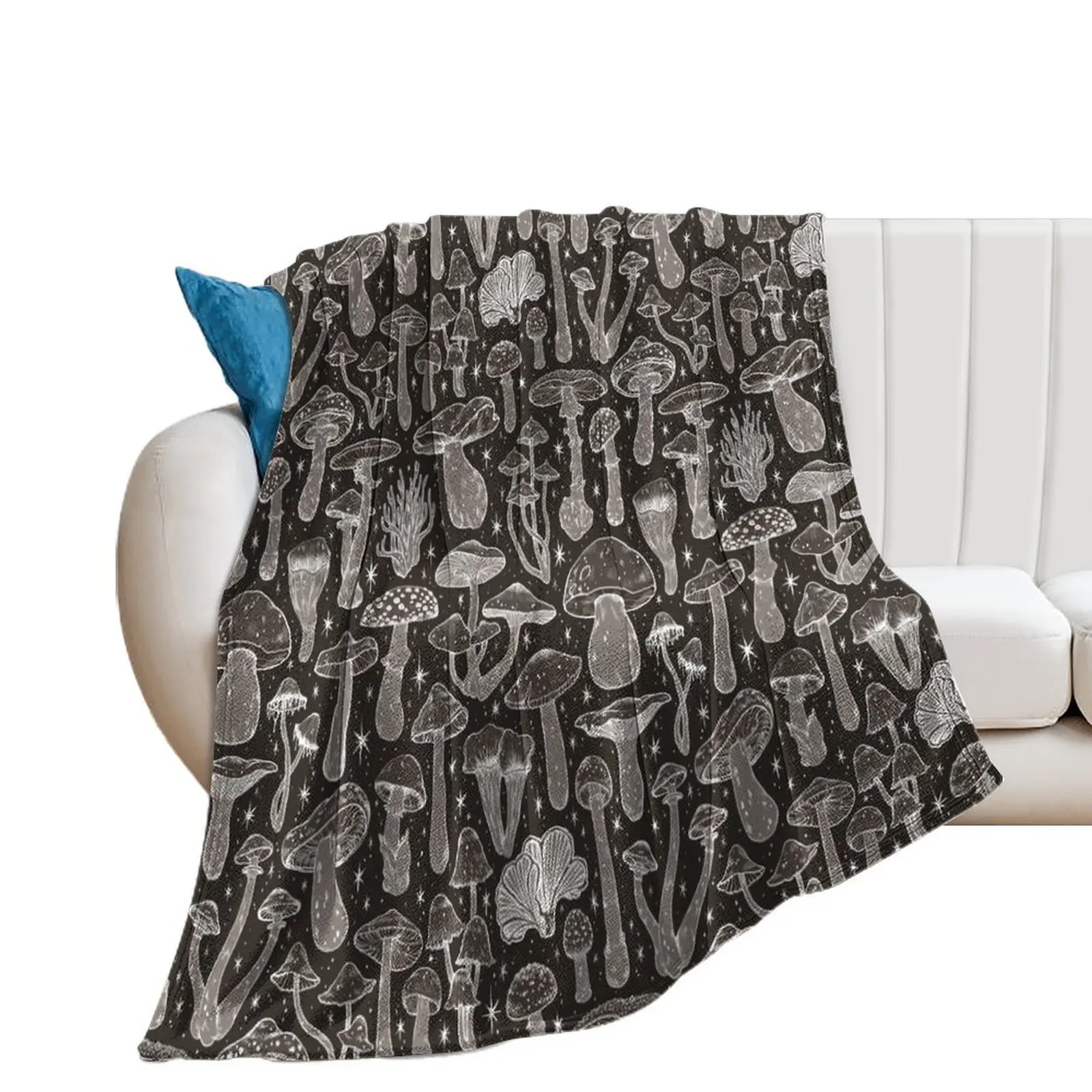 

Deadly Mushrooms Ghostly Grey Throw Blanket Flannels Flannel Fabric Hairy Stuffeds Blankets