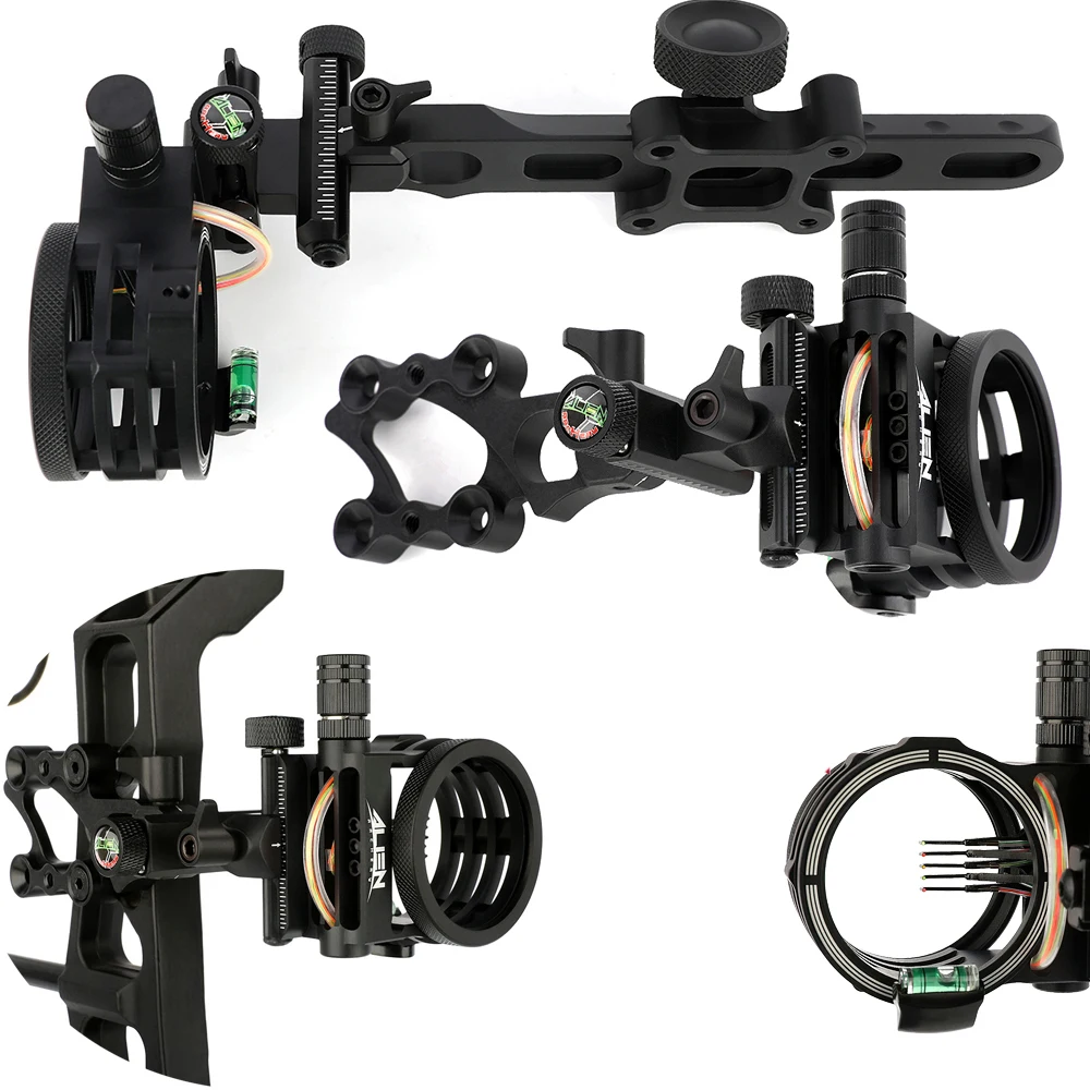 5 Needle Compound Bow Sight Four Way Adjustment CNC Aluminum Alloy Clear Scale L/R Hand Archer Bow Target Shooting Archery Sight