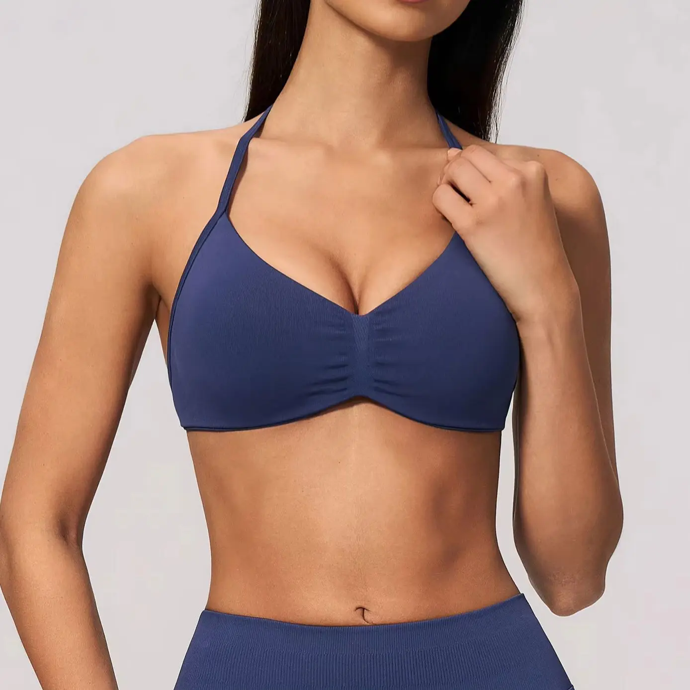 Women with Adjustable Straps Seamless Halter Yoga Bra Open Back Fitness Sport Underwear Shockproof Designed for Pilates Training