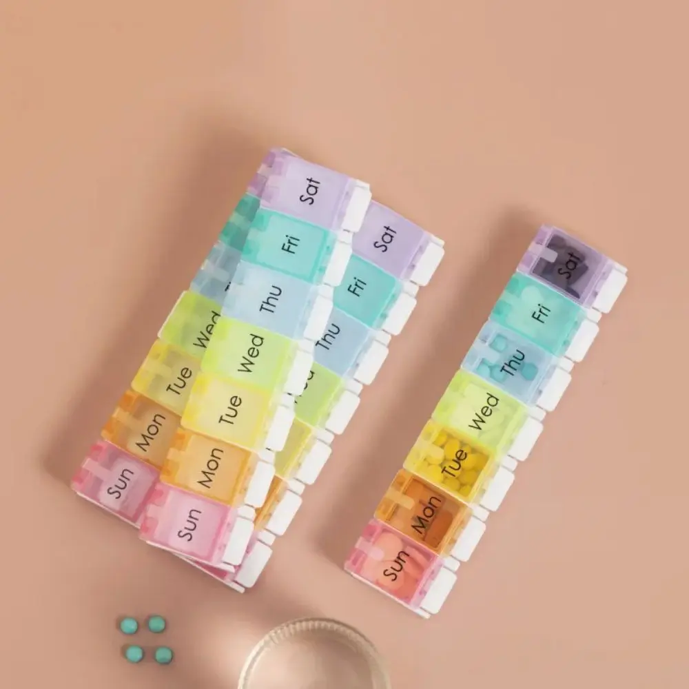 

7 Boxes a Week Piano Press Pill Box Portable Single Row Pill Box Seven Days Rainbow Pill Box