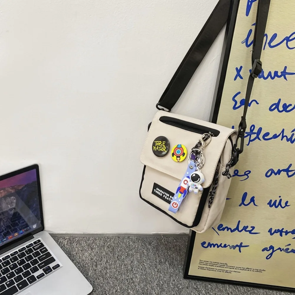 

New Trend Quick-dry Canvas Shoulder Bag Harajuku Pendant Men Crossbody Bag Coin Pouch Sports Mobile Phone Pack Male