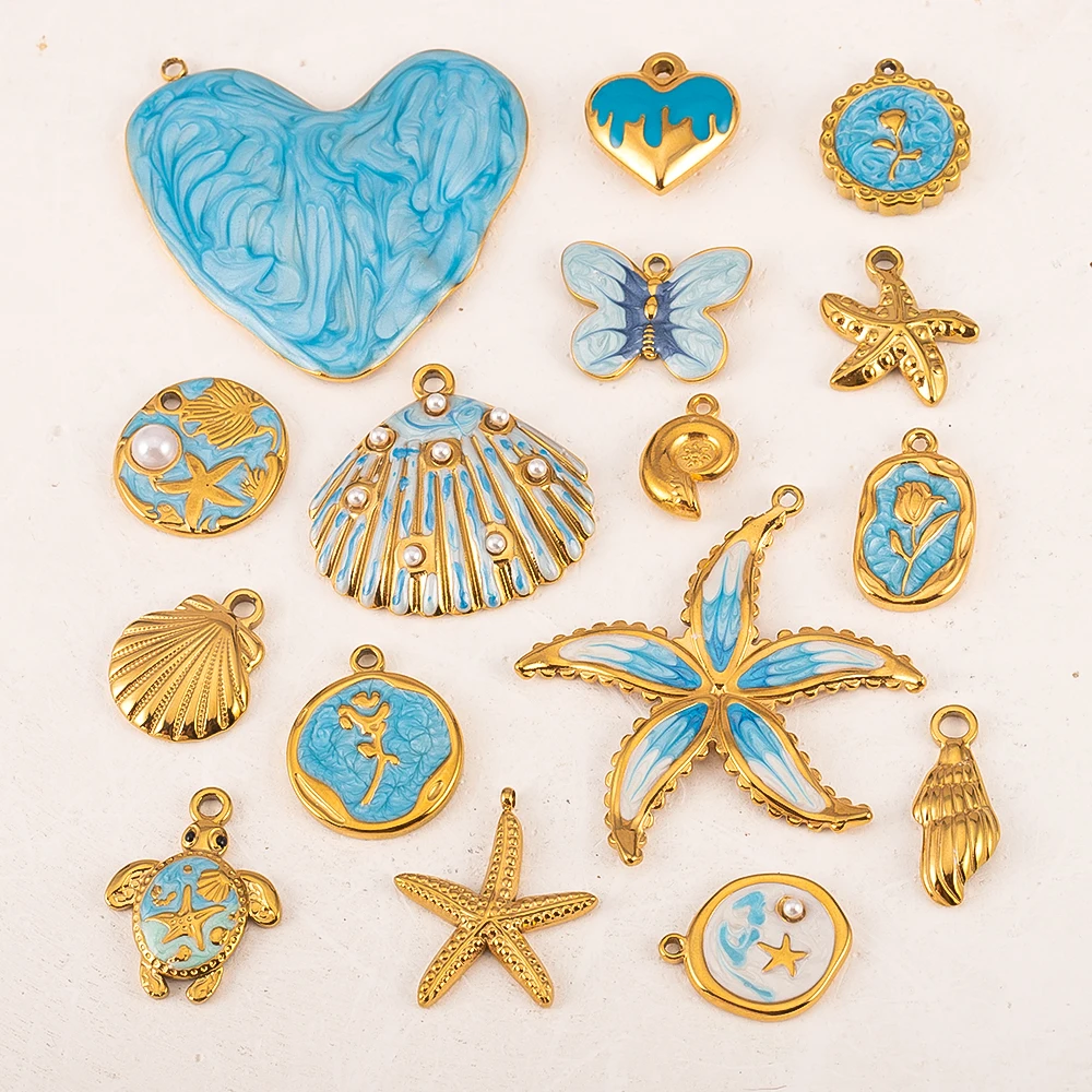 

2pcs Stainless Steel Heart Flower Starfish Charms Turtle Marine Pendant For DIY High Quality Jewelry Making Necklace Accessories