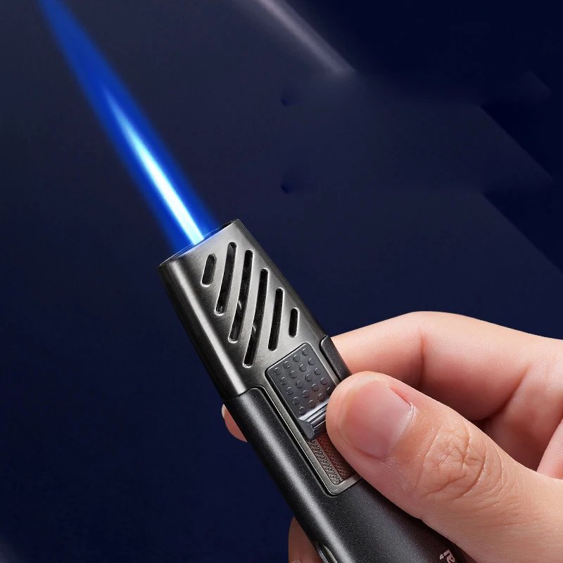 Adjustable Blue Flame Inflatable Metal Torch, Windproof Jet Lighter, No Butane Gas, BBQ Cigar