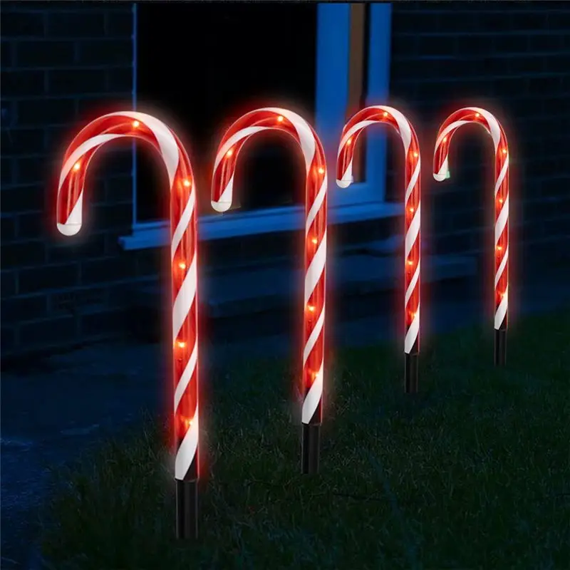 A98E-Bright 5Pcs 14 Inch Christmas Candy Cane Pathway Markers, Xmas Pathway Lights Outdoor With Warm White Lights For Garden
