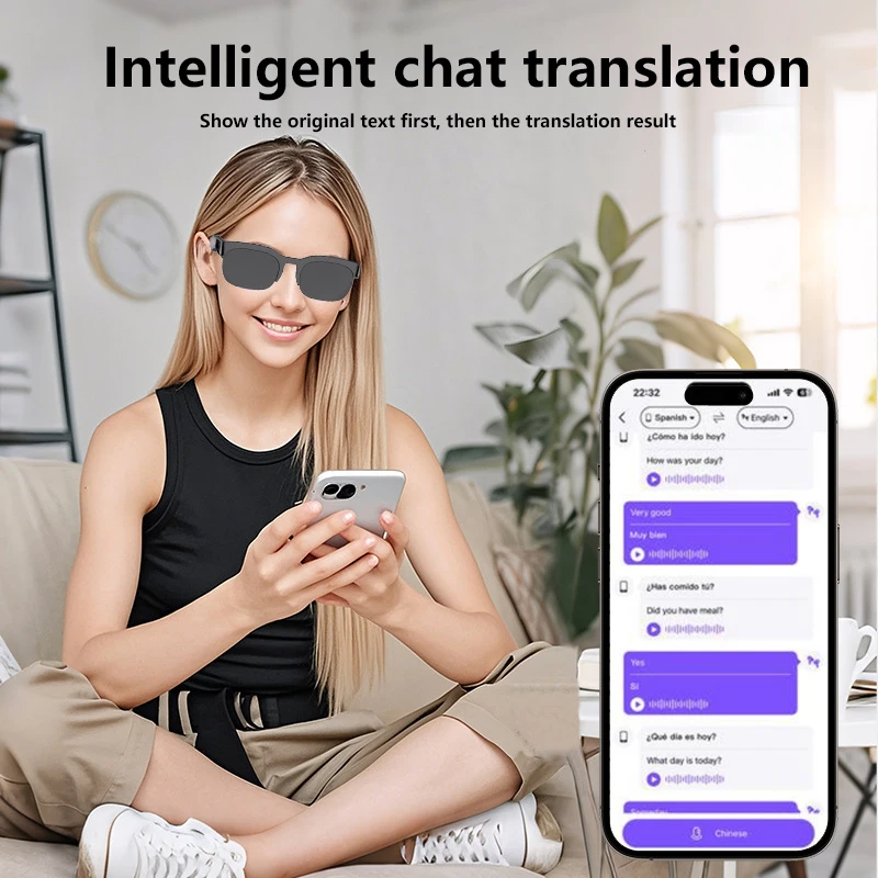 2025 แว่นตาอัจฉริยะใหม่ AI การแปลอัจฉริยะแว่นตาบลูทูธไร้สายชุดหูฟังการตีความพร้อมกันแบบเรียลไทม์