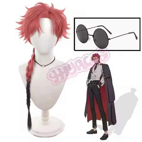 Anime Vein Cosplay Wig Glasses Link Click Red Gradient Braid Hair Glasses Heat-resistant Fiber Wig Cap Halloween Party Men Wig