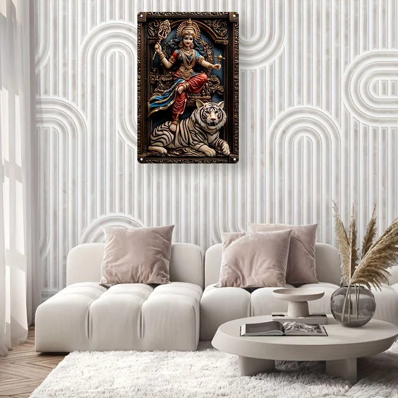 Durga Goddess Square Aluminum Sign - Versatile Decor for Home, Bar, Kitchen & More, Room Decoration, Decorative Wall Poster