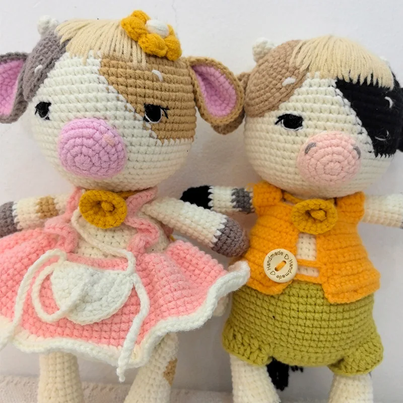 Szydełkowe pluszowe lalki krowy Baby Kawaii nadziewane zabawki dzieci śpiąca lalka dla dziewczynek chłopcy świąteczny prezent urodzinowy wystrój pokoju