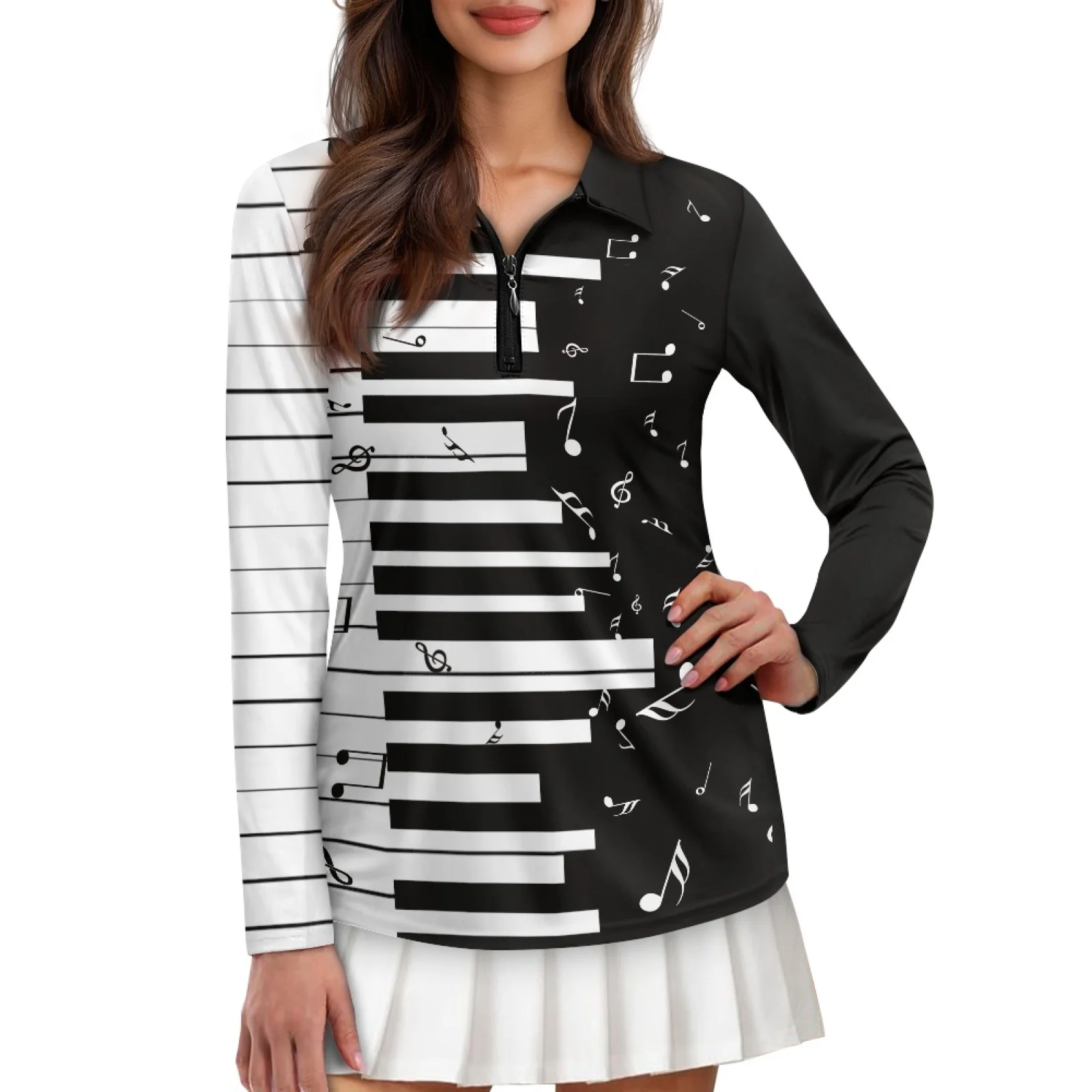 PENSTROLL Piano Keys Womens Breathable Golf Tops Long Sleeve Athletic Sport Tops for Gym