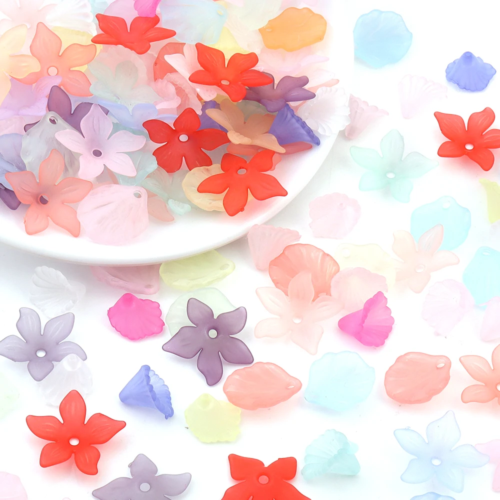 100 Stück/Lot mattierte Acryl-Blumenperlenkappen, gemischte Farben, lose Abstandsperlen für die Schmuckherstellung, DIY-Armband, Halskette, Zubehör