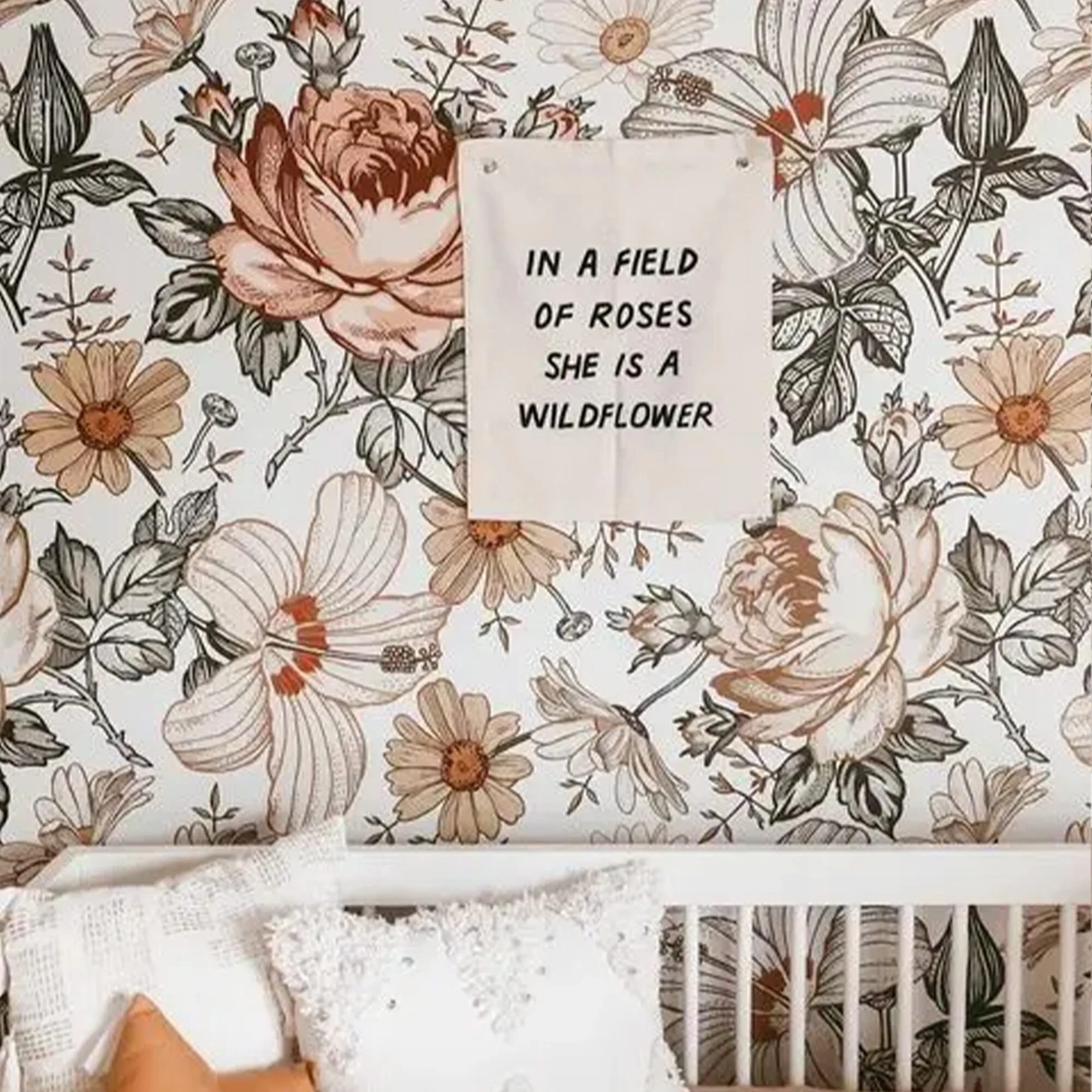 Large Size Wildflower Wallpaper,Boho Floral Nursery Wallpaper For Home Decor Wall Art,Tradiitonal Non-woven Flower Wall Mural