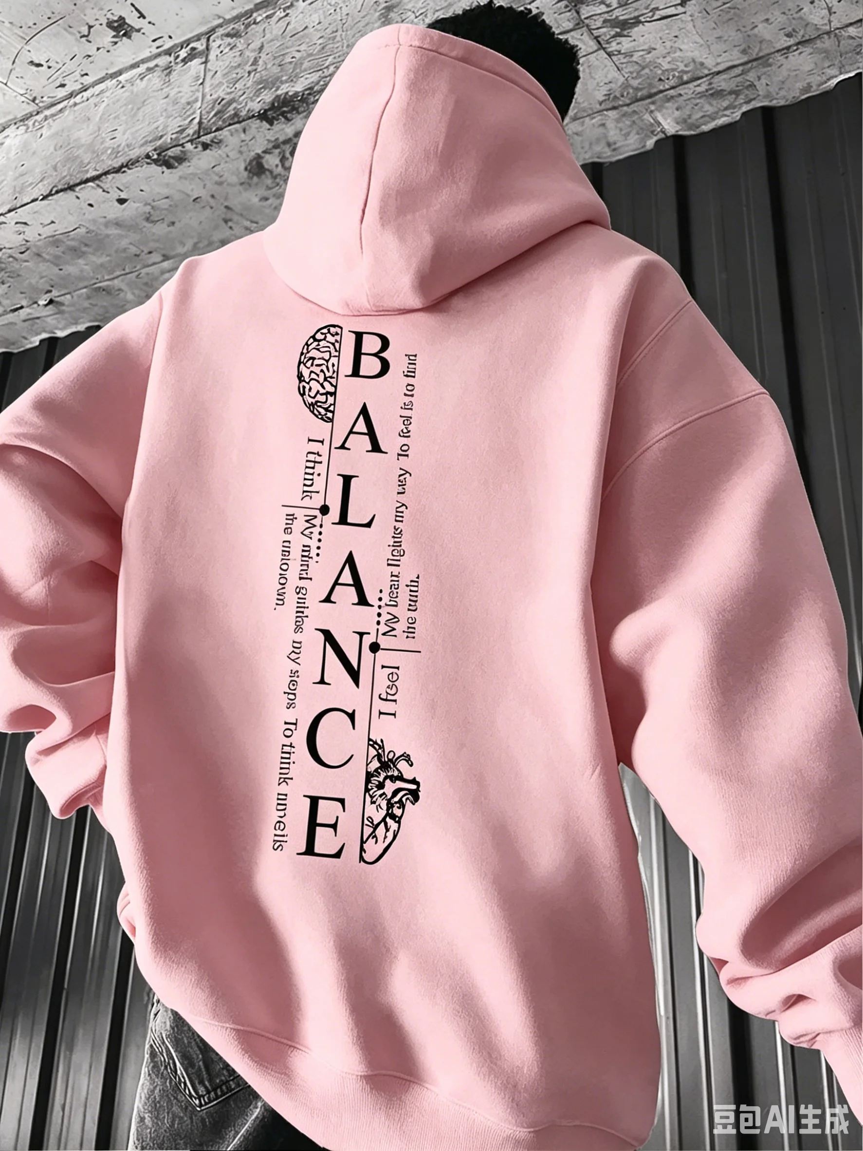 Pullover Hooded Sweatshirt Unisex Men Women Balance Letter Brain Heart Print Hoodie Long Sleeve Tops With Kangaroo Pocket