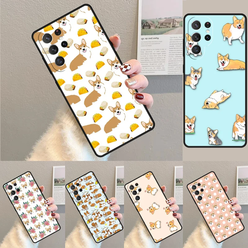 Niedliche Cartoon-Corgi-Hund-Muster Handyhülle für Samsung Galaxy Note 10 Pro S26 Ultra S23 S24 FE S25 S21 S22 PLUS Stoßfeste Schutzhülle