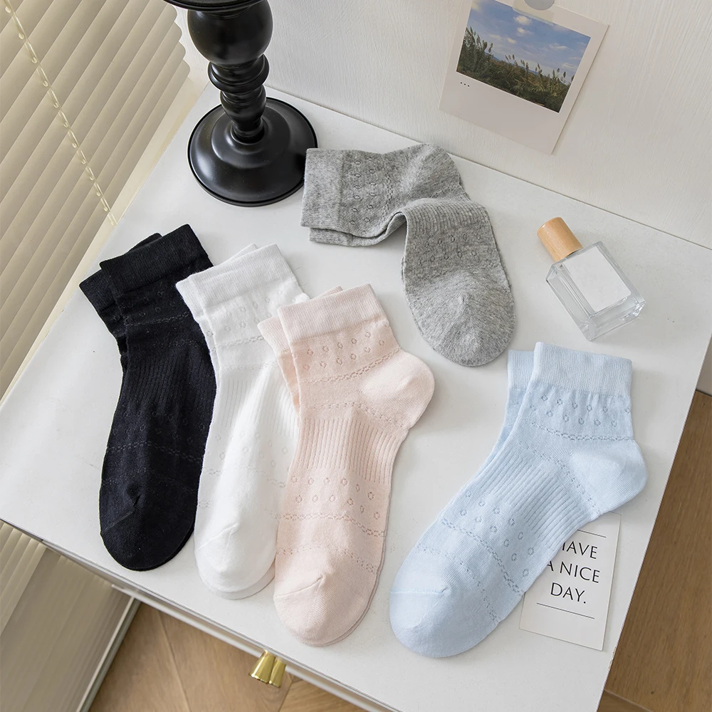 

5 Pairs Spring Summer Thin Mesh White Ballet Style Breathable Versatile School Sock Women's Socks