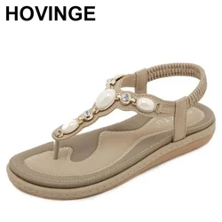 Shoes Woman Flat Sandals PU New Elastic Band Women's Sandals Breathable Light Cross-border Weaving Bohemia Summer Shoes