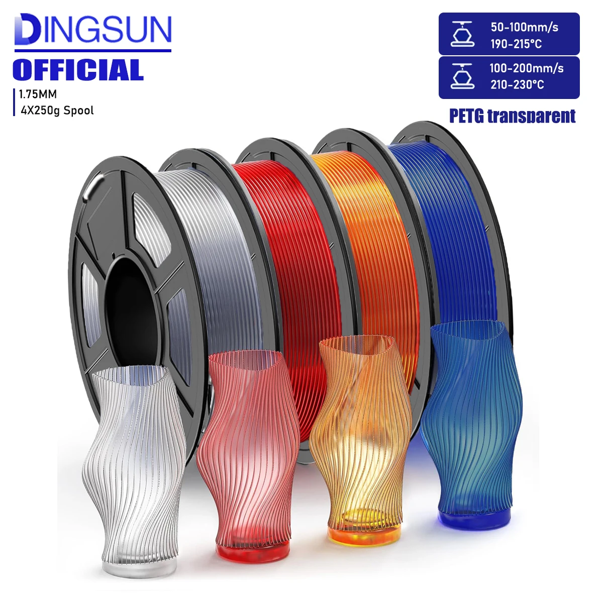 

PETG Filament 1.75mm , 3D Printer Filament PETG Transparent, Strong Toughness,200g/250g/500g/1kg Filament High Precision, Dimens