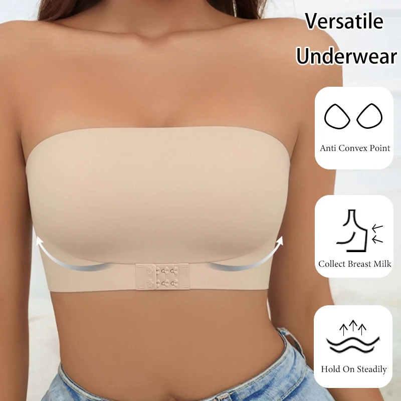 Solid Strapless Wireless Women Bra Front-Clasp Push up Bralette Breathable Button Back Unpadded Comfortable Smooth Underwear