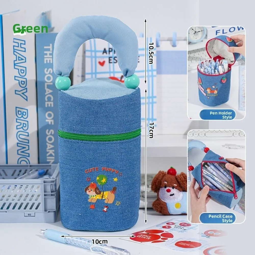 Puppy Pattern Cartoon Pen Holder Large Capacity Sweet Pencil Storage Bag Trendy with Handle Multi-layer Stationery Bag