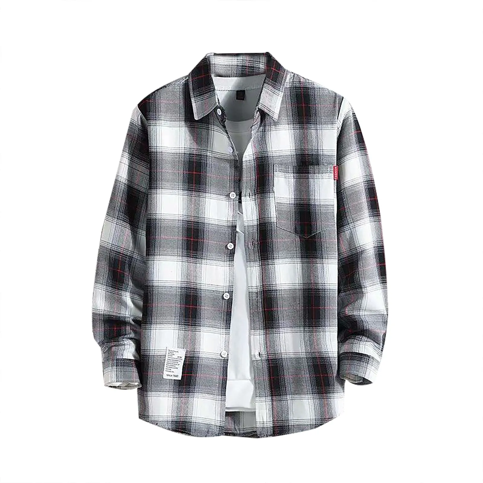 

White Black Plaid Shirts For Men Spring And Summer Leisure Men's Long Sleeved Shirts Pocket Design Button Up Tops Male Shirts