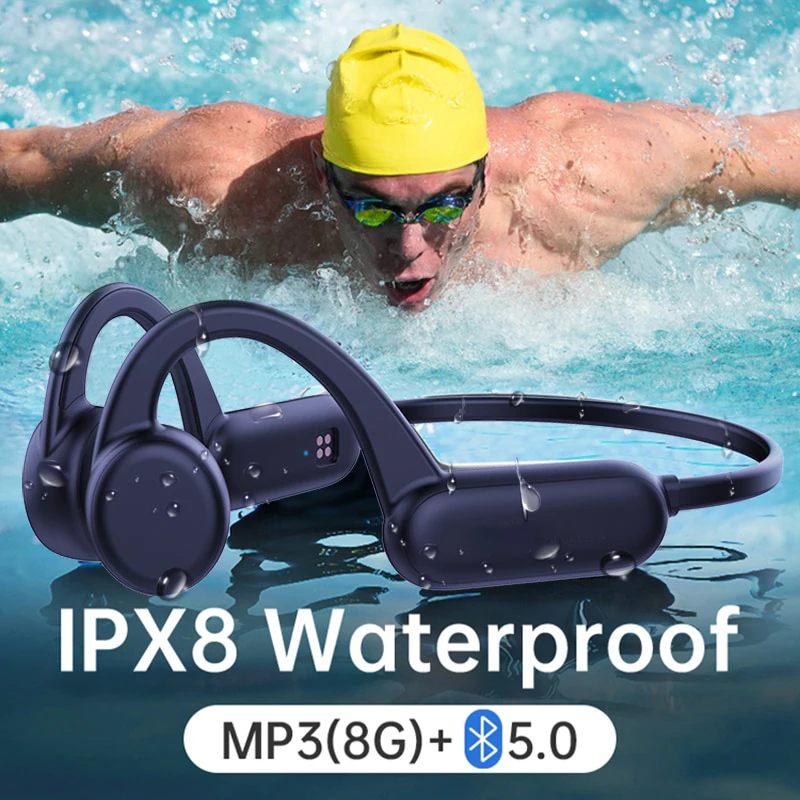 Bone Conduction Earphones Bluetooth Wireless IPX8 Waterproof MP3 Player Hifi Ear-hook Headphone With Mic Headset For Swimming