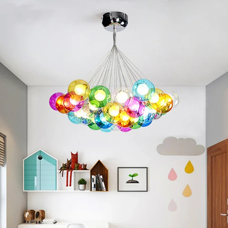 

AC85-265V Colorful Clear Glass Ball Pendant Lights G4 Soap Bubble Chandelier for Home Deco Bar Coffee Living Room Hanging Lamp