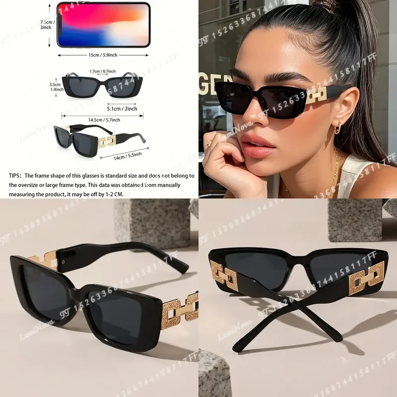 Women Square Frame Fashion Glasses Metal Chain Temple Elegant Style Protection Eyewear for Party Street Photography Travel