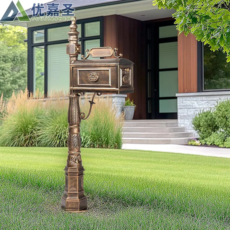 Outdoor courtyard cast aluminum high column mailbox outdoor garden villa metal rust-proof mailbox sending and receiving letters