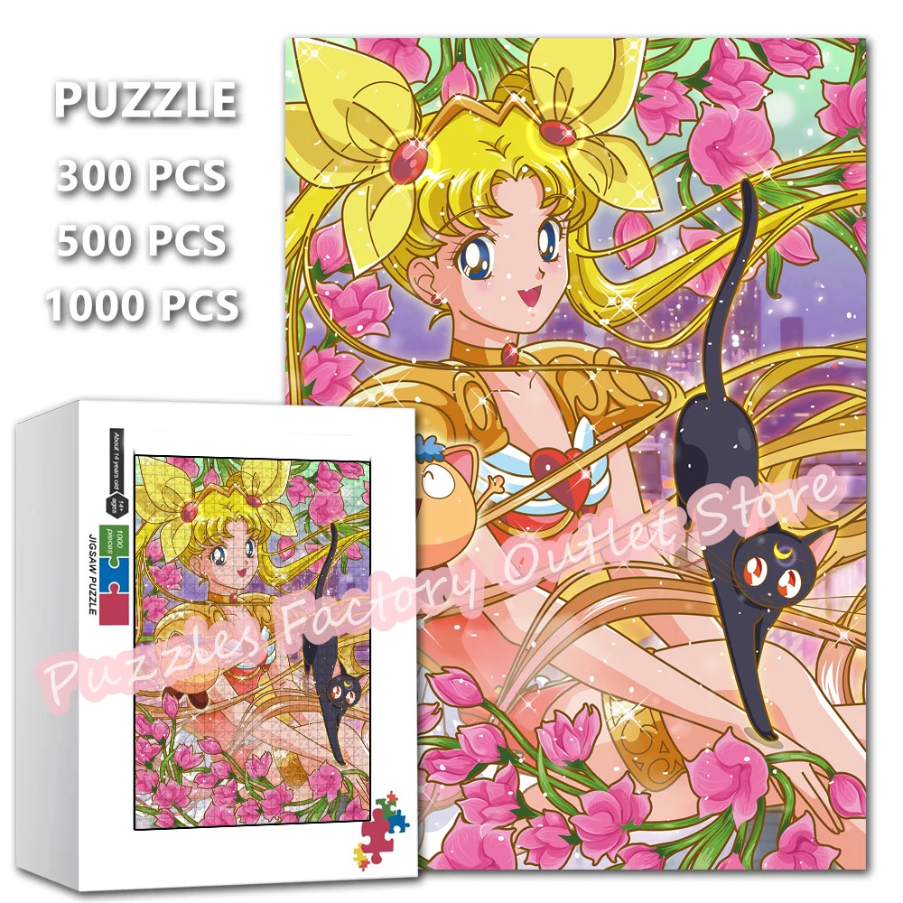 Sailor Moon Anime Cartoon Jigsaw Puzzles Pretty Beauty Girl Warrior 300/500/1000 Pieces Puzzle Decompressing Educational Toys