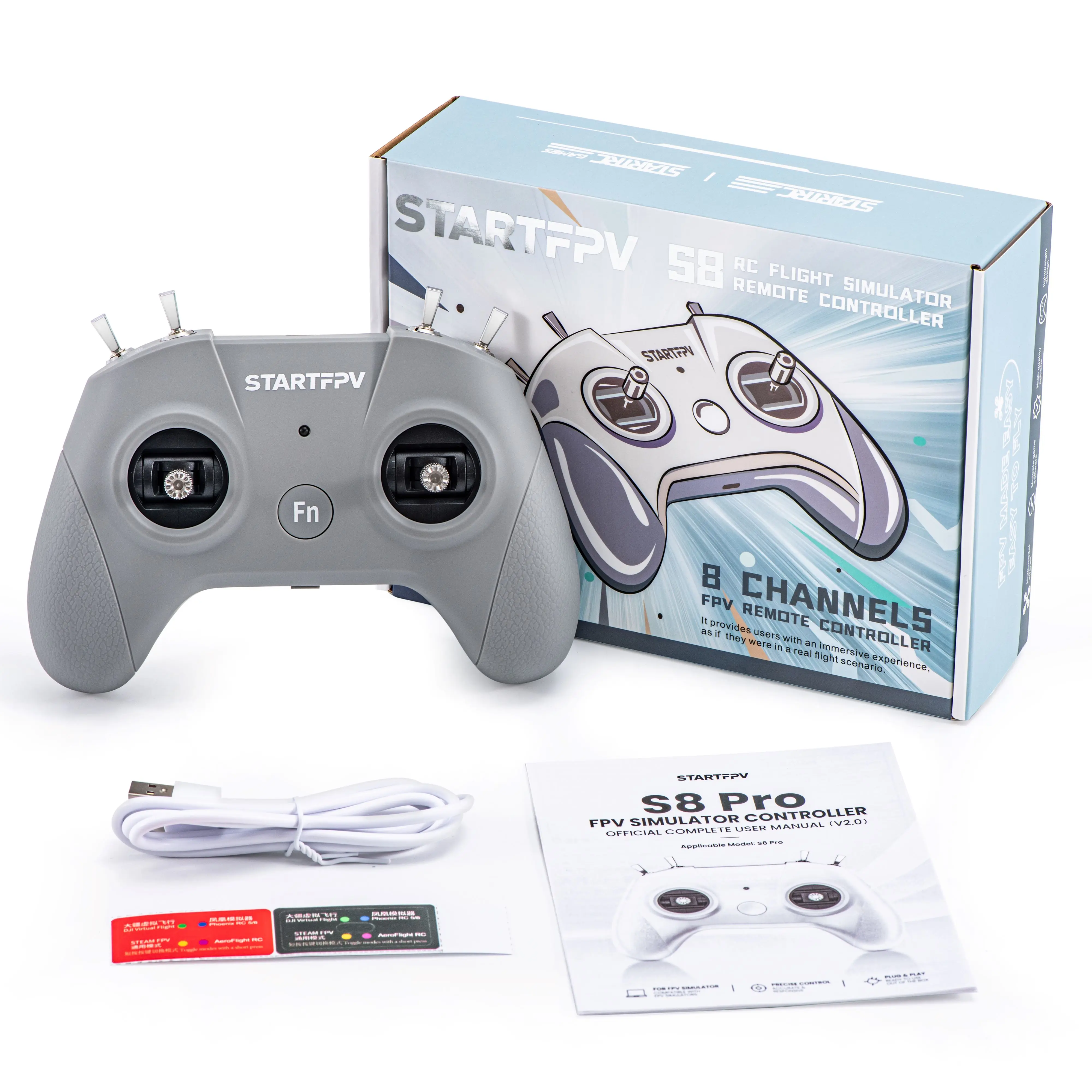 8CH FPV Drone Flight Simulator Remote Control Beginner Training Controller Support DJI Virtual Flight/Phoenix/AeroFly RC 10/DRL