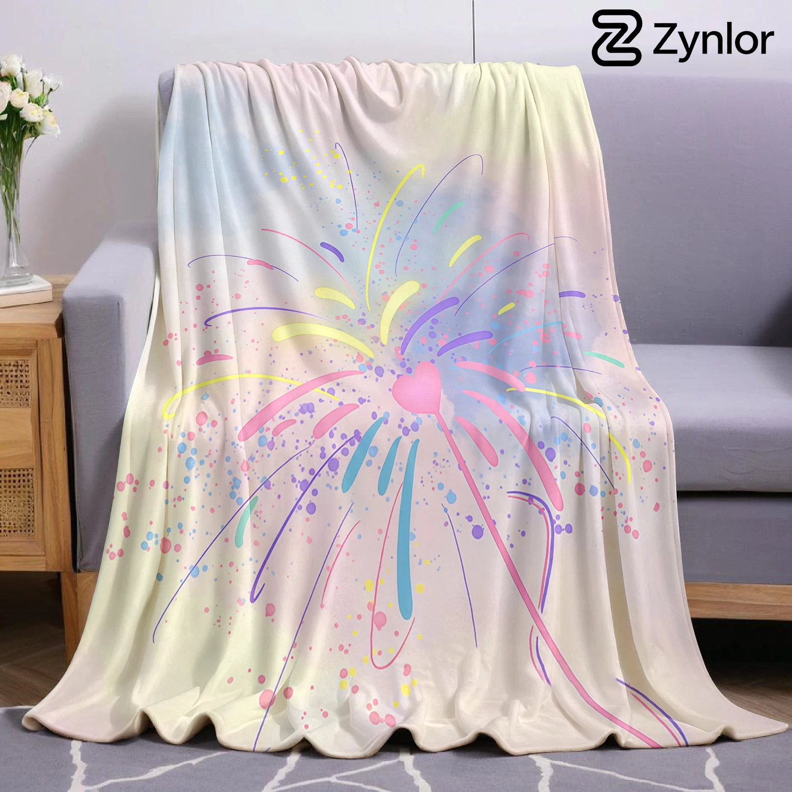 Heart Firework Lightweight Microfiber Soft Christmas Fleece Blanket Warm Cozy Throw for Bed Sofa Office Travel All Season
