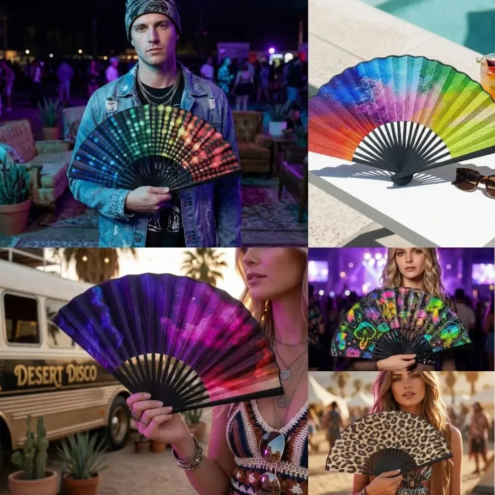 Fashion Gradient Colorful Folding Hand Fan 23 Cm Reflective Kung Fu Fan Handheld Leopard Print Large Hand Fan Gift