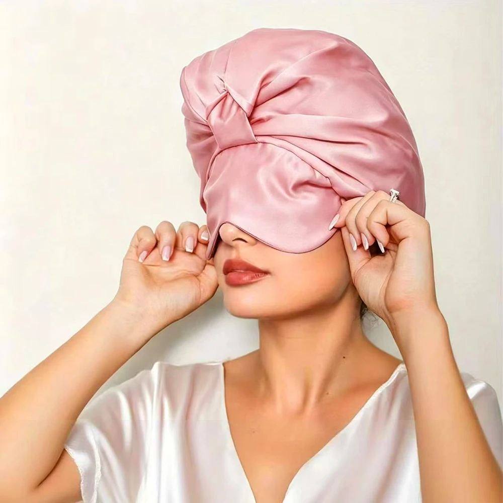2-in-1 Satin Sleep Bonnet with Eye Mask for Women –Silk-Lined Hair Bonnet for Sleeping, Adjustable, Anti-Frizz for Curly Hair