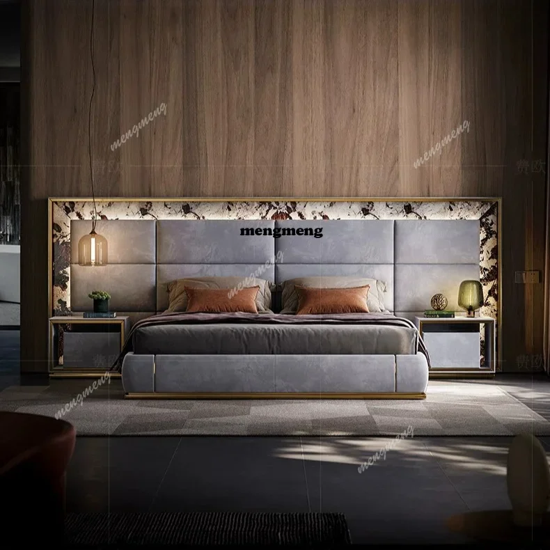 A4567 Light luxury leather soft bed master bedroom custom senior villa large flat model room designer matte fabric double bed