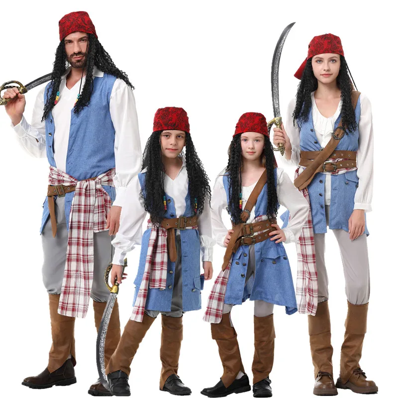 New Medieval Jack Sparrow Caribbean Pirate Theme Role-playing Costume Set for Parents And Children Men And Women's Styles