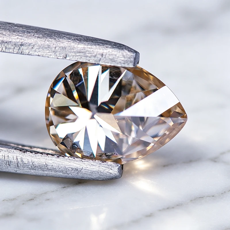 Moissanit-Stein in Birnenform, Natürlicher Champagner-Edelstein für Schmuckherstellung, Besteht Diamanttester mit Zertifikat – Detail 6