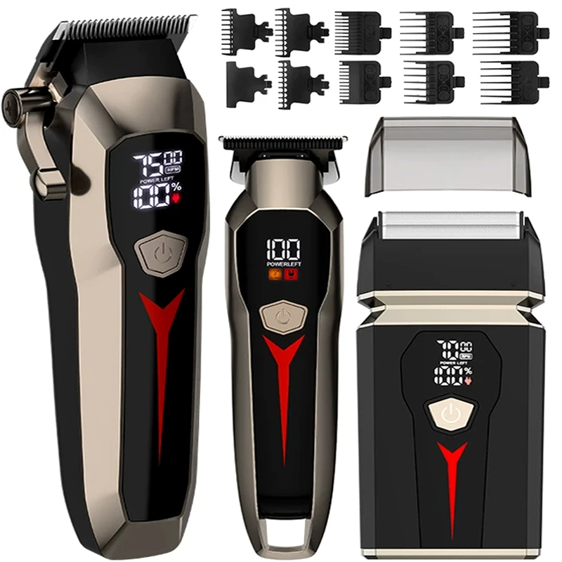 Men's Electric Hair Clipper Double Net Reciprocating Shaver 3Pcs Mother Child Haircut Set Hair Clipper Oil Head Carving Shaving