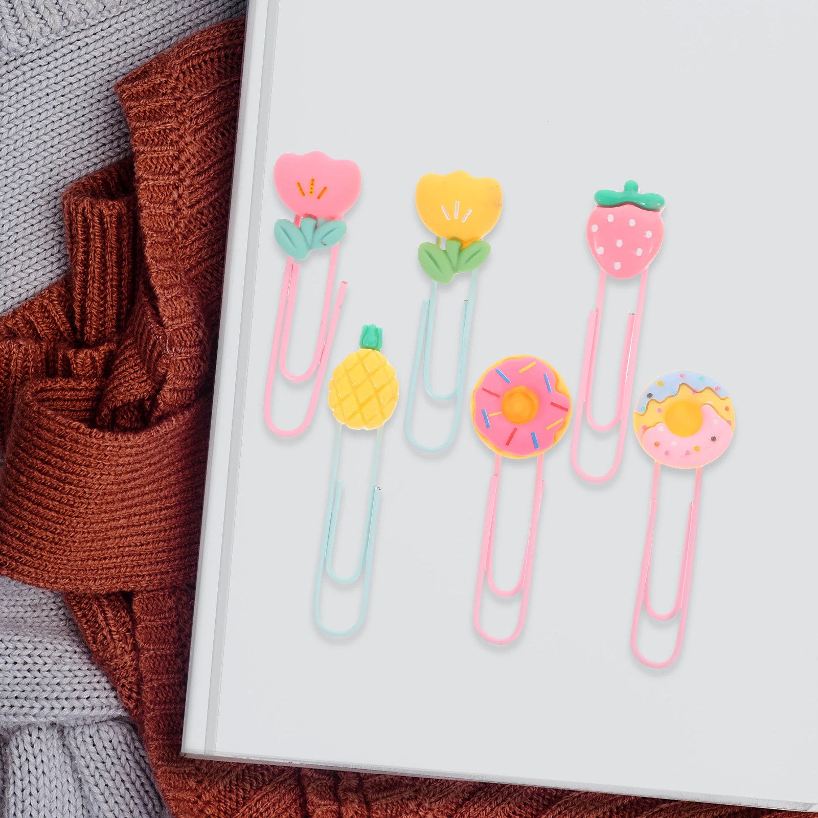 

3 Sets Cartoon Fruit Bookmarks Colorful Resin Paper Clips for Office School Supplies Small Document Clips Multi Use Practical