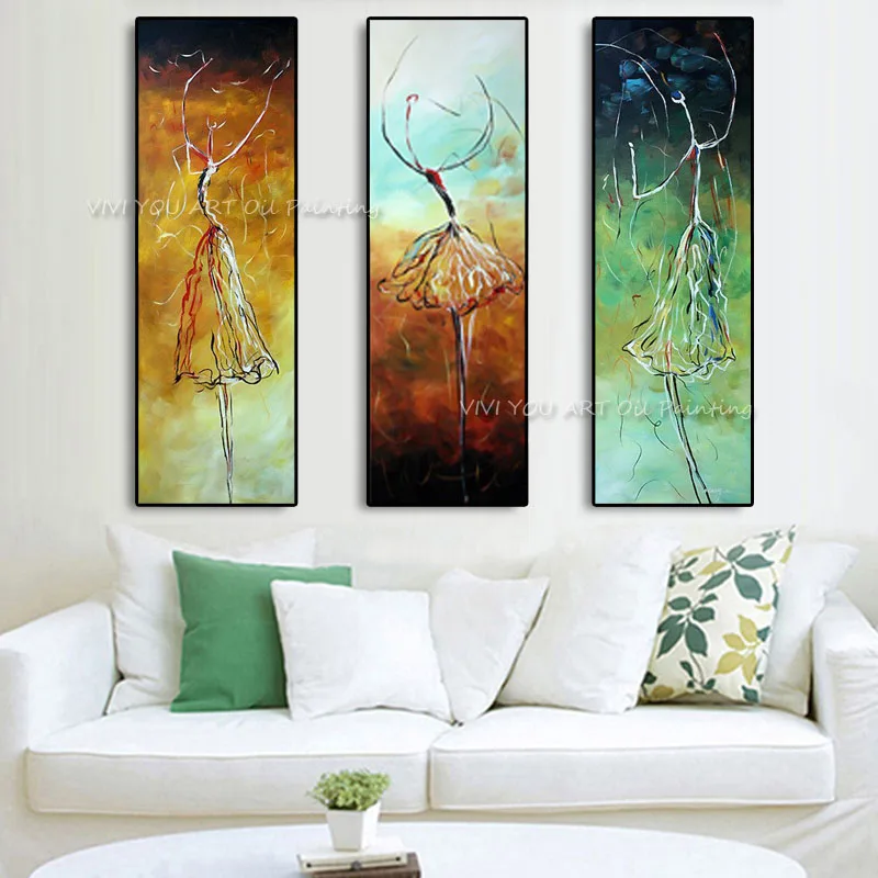 100% Handmade Modern Fashion Decoration Oil Paintings 3 Panels Ballet Dancing Women Painting On Canvas For Living Room Decor