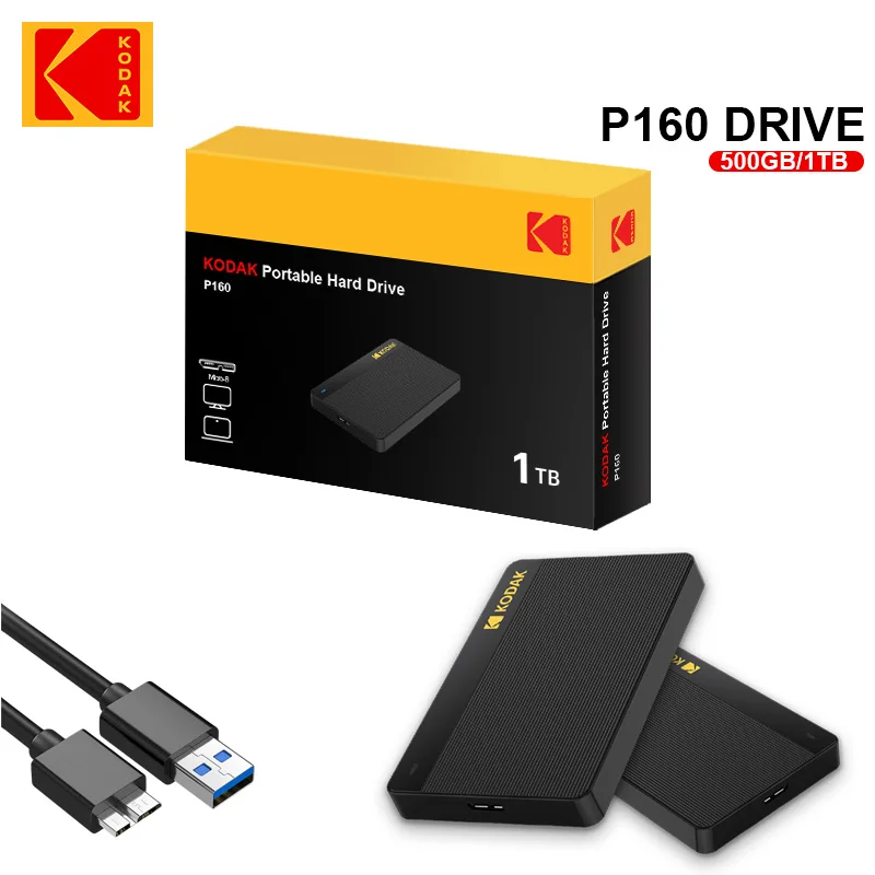 Kodak Portable External Hard Drive P160 500GB USB 3.0 PHDD External Hard Disk Perfect for PS4/PS5 Xbox Mac PC