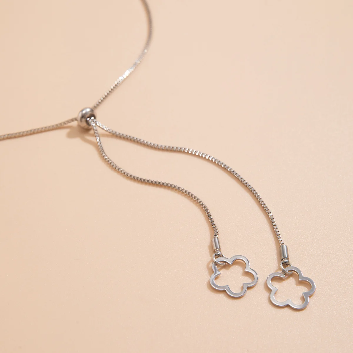 Star Flower Tassel Necklace Adjustable Slim Chain Silver Tone Metal Chic Unique Jewelry for Office Evening Travel
