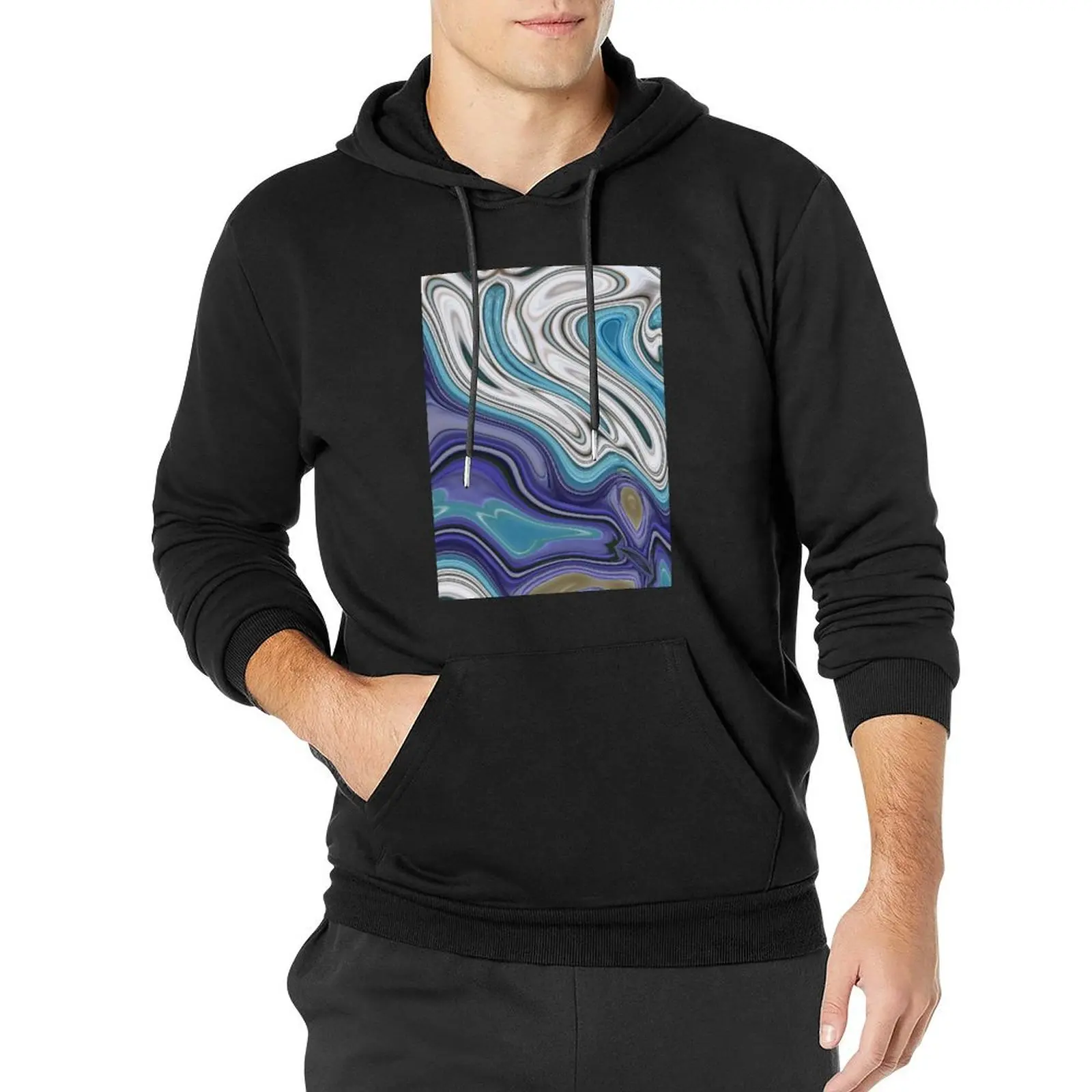 1980s modern chic blue purple marble swirls Pullover Hoodie autumn clothes mens hoodie