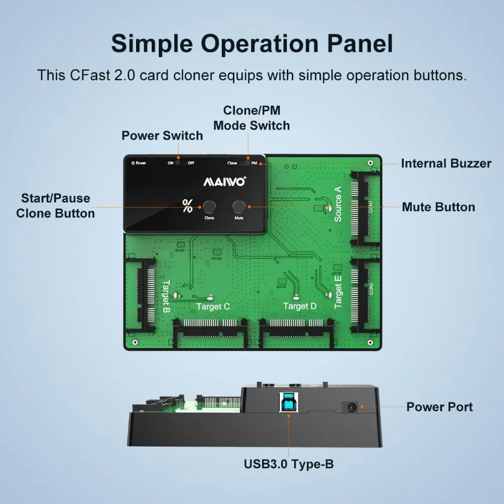 Imagem -03 - Maiwo-cfast 2.0 Card Reader com Função Clone Expansão de Armazenamento Bay Usb 3.0 5gbps Memory Adapter Duplicator 2560gb