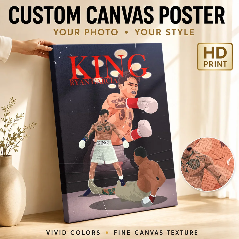 Ryan Garcia Boxing Framed Canvas Print Poster Bold Fight Style Canvas Wall Art With Customized Photo For Man Cave Ideal Fan Gift