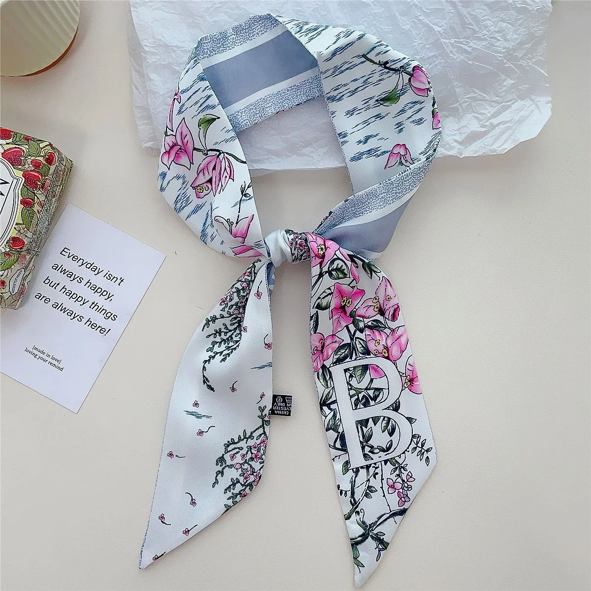 26 Letter Printed Headband 100x6cm Fashion Small Silk Scarf For Women New Design Brand Scarves Women\'s Bags Hair Tie Accessories