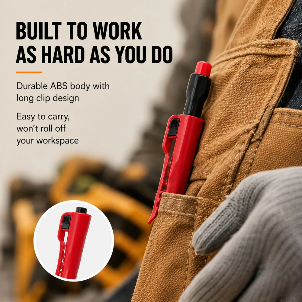 Professional Mechanical Carpenter Pencil Set with 2box Leads, 2.8mm Deep Hole Woodworking Marking Pencil Architects Drawing Tool view 4