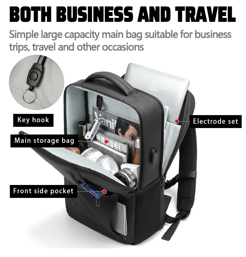 XOKY Business Backpack Laptop Backpack School Expandable USB Bag Fashion Large Capacity Laptop Waterproof Travel Backpack 2101