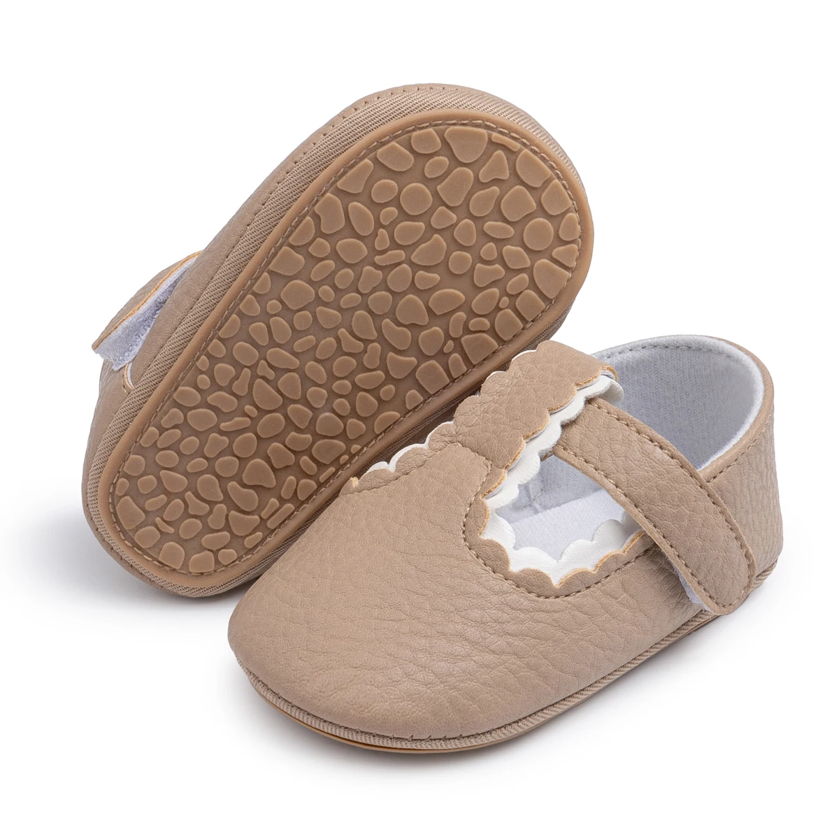 New Solid Color Lychee PU Leather Stitching Lace Decoration Shallow Mouth Small Leather Shoes Baby Princess Shoes