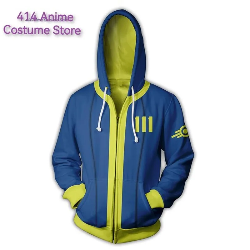 Game No.33 111 Vault Hoodie Fall Cosplay Out Costume Shelter Adult Men Disguise Zip Up Jacket Sweatshirt Street Coat T shirt