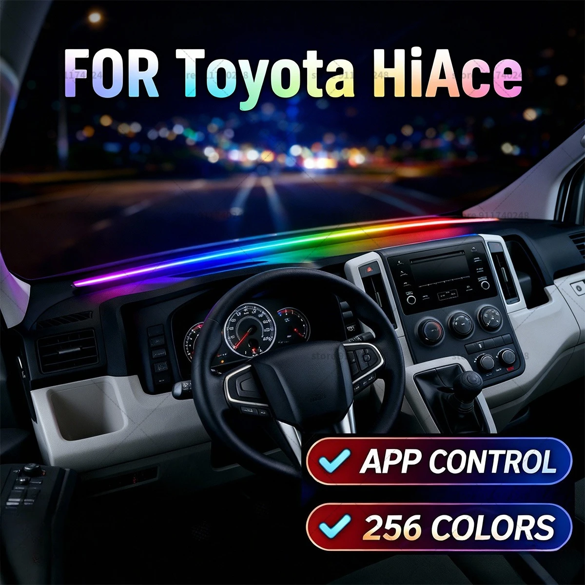 

For Toyota HiAce Automotive decoration light strip,colorful acrylic front windshield soundproofing strip,ambience light